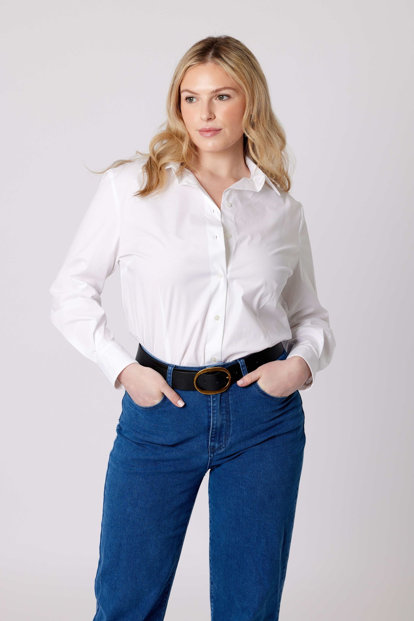 White Stretch Cotton Blouse