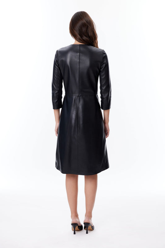 Zipper-Front Leather Coat Dress