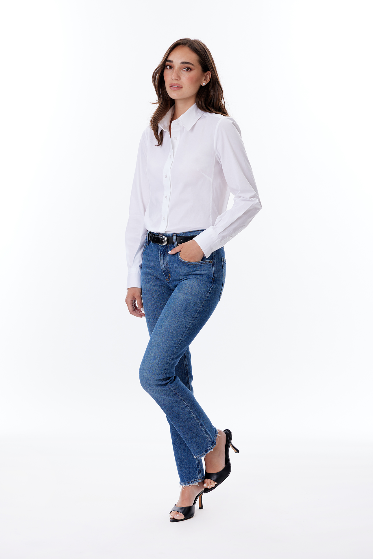 White Stretch Cotton Blouse