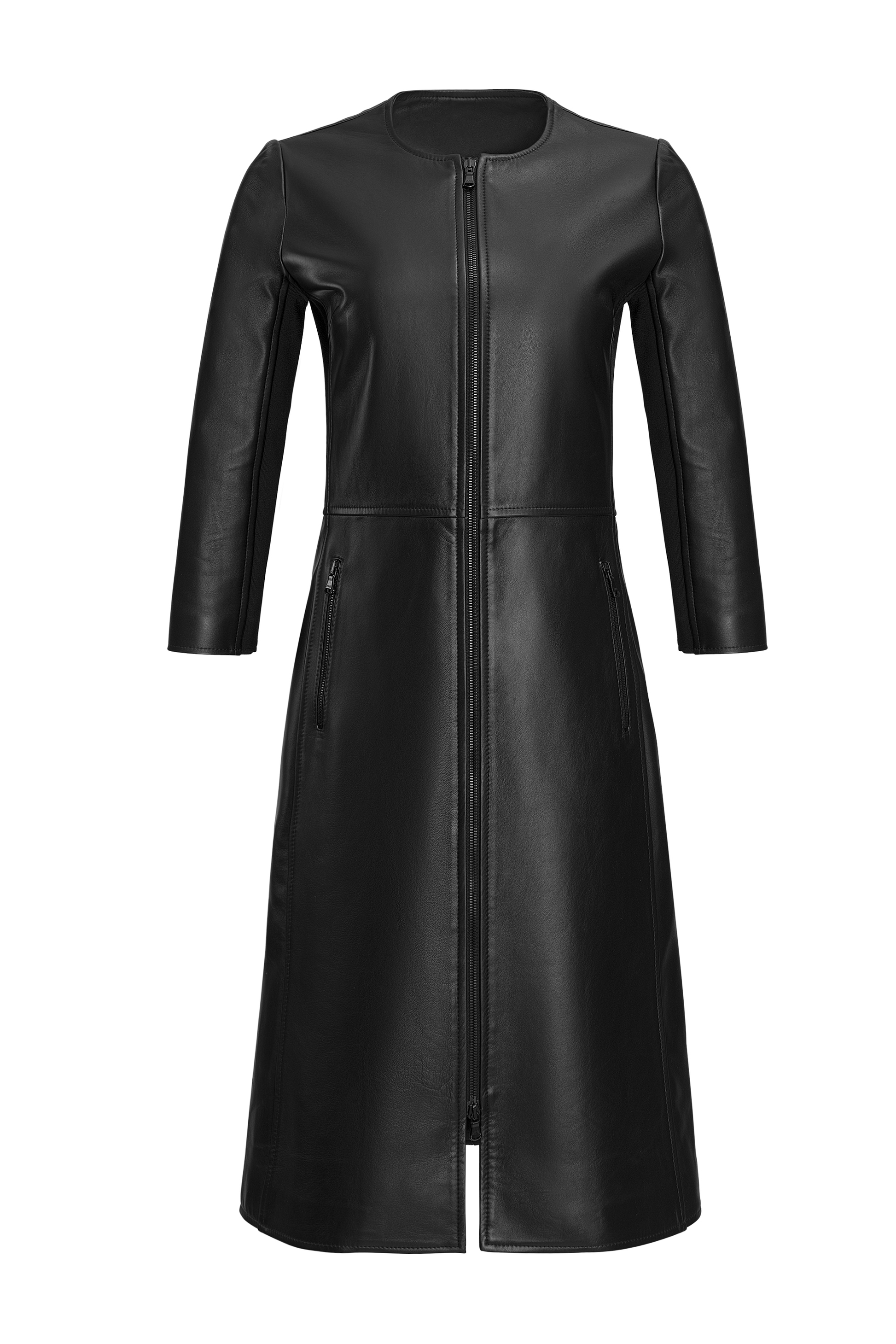 Zipper-Front Leather Coat Dress